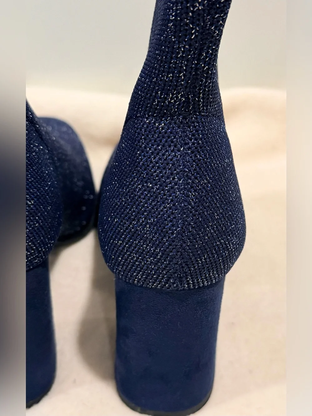 MIA Piana Navy/Silver Glitter Knit Sock Ankle Boots Size 9